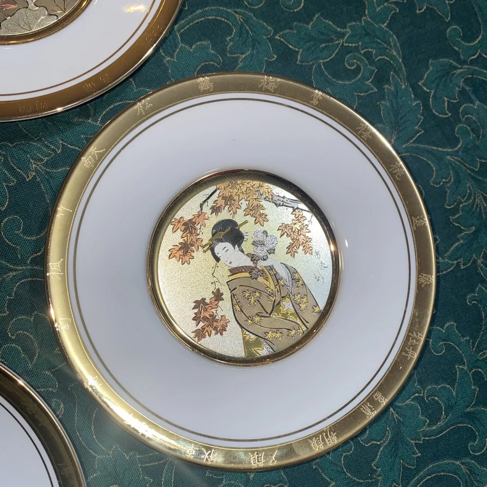 Japanese Floral Calendar Collection Chokin Plates New Year's Day-Set Of 11 W/COA